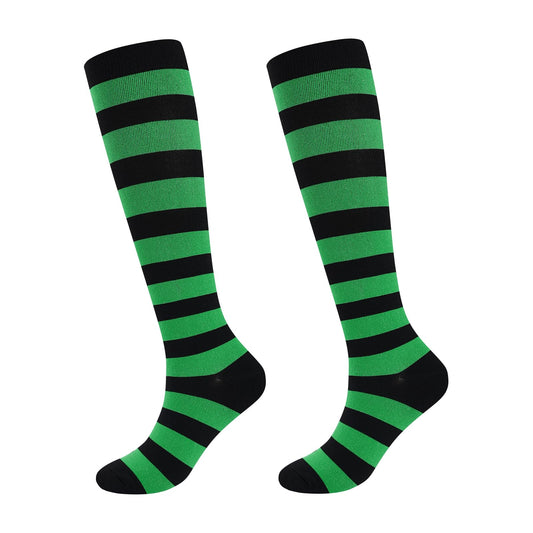 Junely Compression Socks for Women Striped Knee High Stockings for Halloween Running Athletic Nurses Pregnant Women Work Support Travel Flight Sports Gifts Green and Black