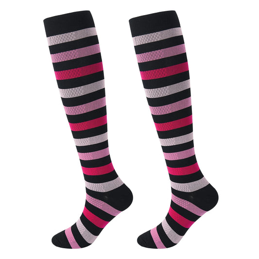 Junely Compression Socks for Women 20-30 mmhg Striped Knee High Stockings for Running Athletic Nurses Pregnant Women Work Support Travel Flight Sports Pink