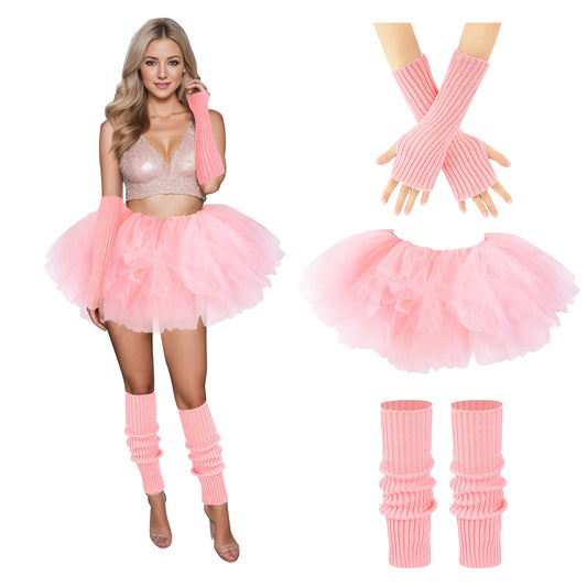 Junely Tutu for Women Adults and Leg Warmers and Fingerless Gloves Costume Accessories for Halloween Ballet Dance Running Gifts Light Pink