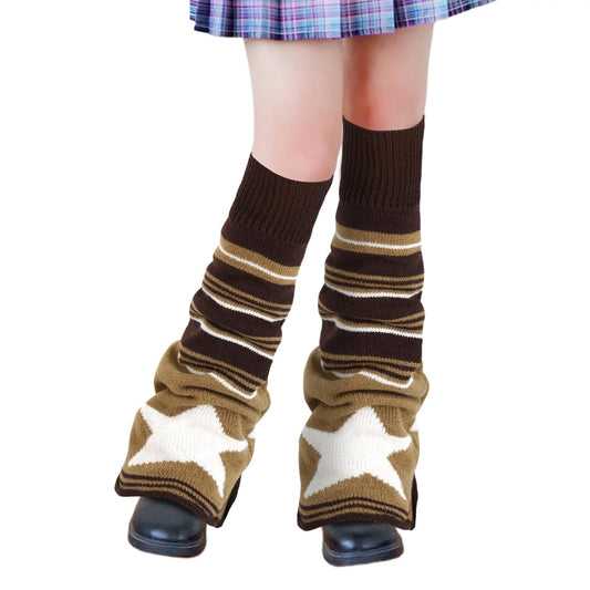 Junely Leg Warmers for Women Winter Kawaii Leg Warmer Cute Star Legwarmers Japanese Socks Halloween Goth Emo Lolita Gyaru Gothic Harajuku Accessories Brown