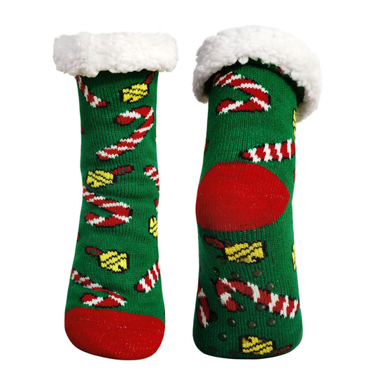 Junely Christmas Slipper Socks for Women with Grippers Non Slip Fuzzy Grip Winter Warm Cozy Thick Comfy Soft Fleece Cabin Socks Green