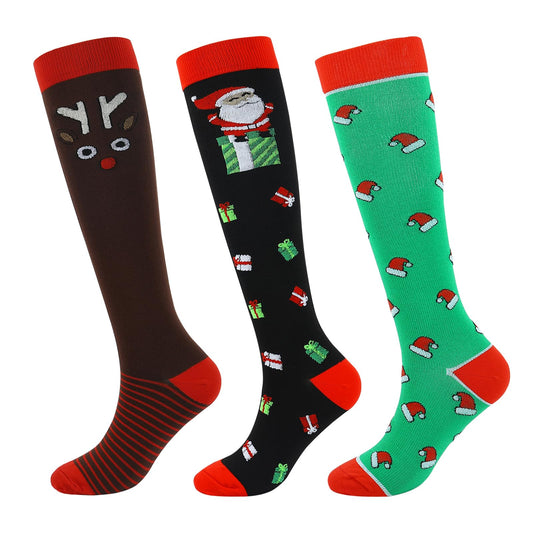 Junely Christmas Compression Socks for Women Knee High Stockings for Running Athletic Nurses Pregnant Women Work Support Travel Flight Sports Gifts Red Green Black