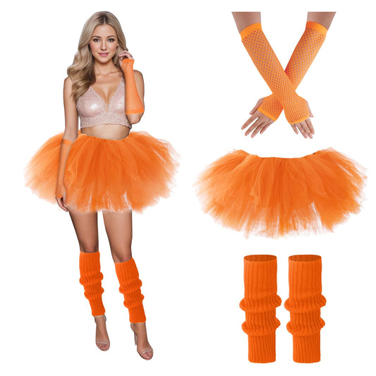 Junely Tutu for Women Adults and Leg Warmers and Fingerless Gloves Costume Accessories for Halloween Ballet Dance Running Gifts Orange