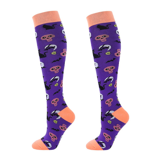 Junely Halloween Compression Socks for Women 20-30 mmhg Knee High Socks for Running Athletic Nurses Pregnant Women Work Support Travel Flight Sports Gifts Purple