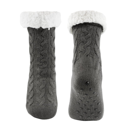Junely Slipper Socks with Grips for Women Fuzzy Cozy Fluffy Non Slip Warm Winter Thick Comfy Soft Fleece Cabin Socks Grey