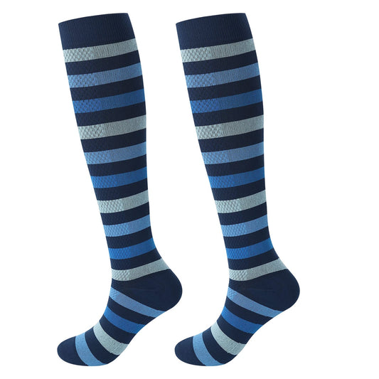 Junely Compression Socks for Women 20-30 mmhg Striped Knee High Stockings for Running Athletic Nurses Pregnant Women Work Support Travel Flight Sports Blue