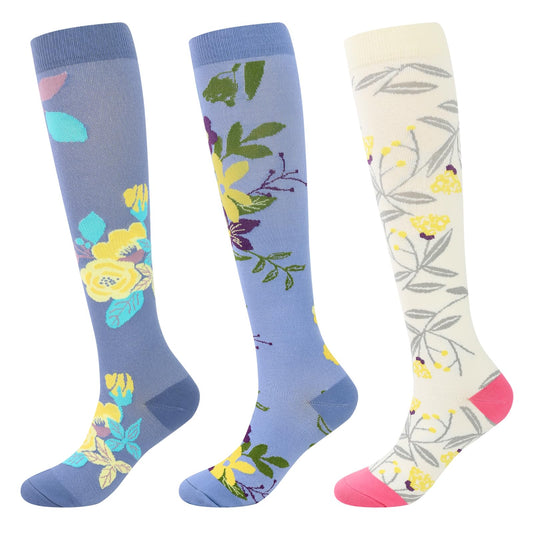 Junely Compression Socks for Women Floral Knee High Stockings for Running Nurses Support Travel Pregnancy Gifts Purple White