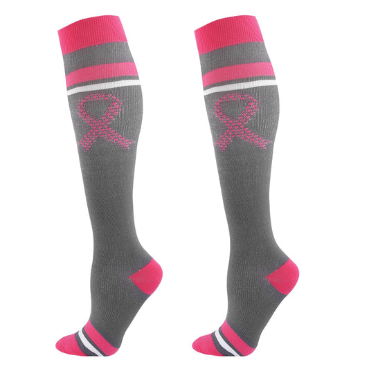 Junely Compression Socks for Women 20-30 mmhg Knee High Breast Cancer Socks for Running Athletic Nurses Pregnant Women Work Support Travel Flight Sports Pink
