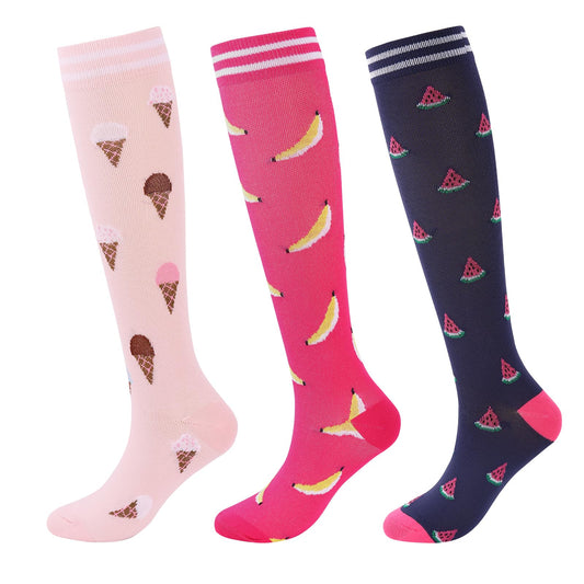 Junely Compression Socks for Women Food Knee High Stockings Banana Ice Cream Watermelon for Summer Running Athletic Nurses Pregnant Women Work Support Travel Flight Sports Gifts Pink Black