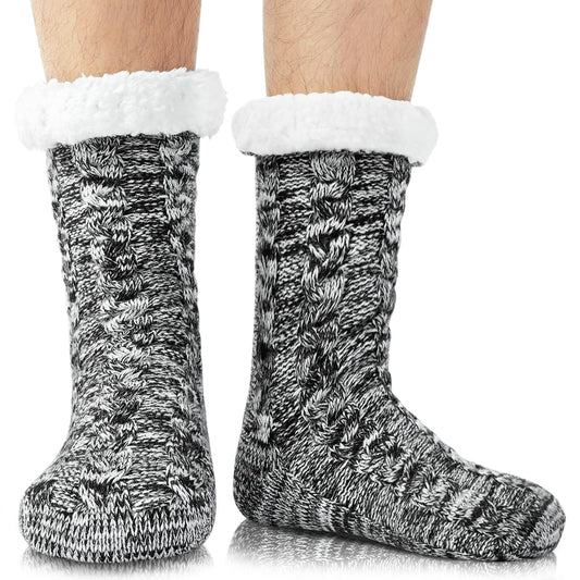 Junely Slipper Socks for Men with Grippers Fuzzy Cozy Fluffy Non Slip Warm Winter Thick Comfy Soft Fleece Cabin Socks Gifts Grey