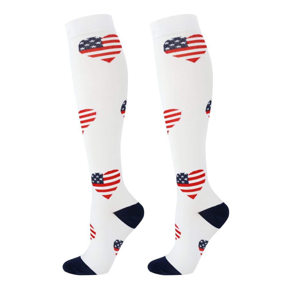 Junely American flag Compression Socks for Women Knee High Patriotic Socks for 4th of July Running Athletic Nurses Pregnant Women Work Support Travel Flight Sports Gifts Red White Blue