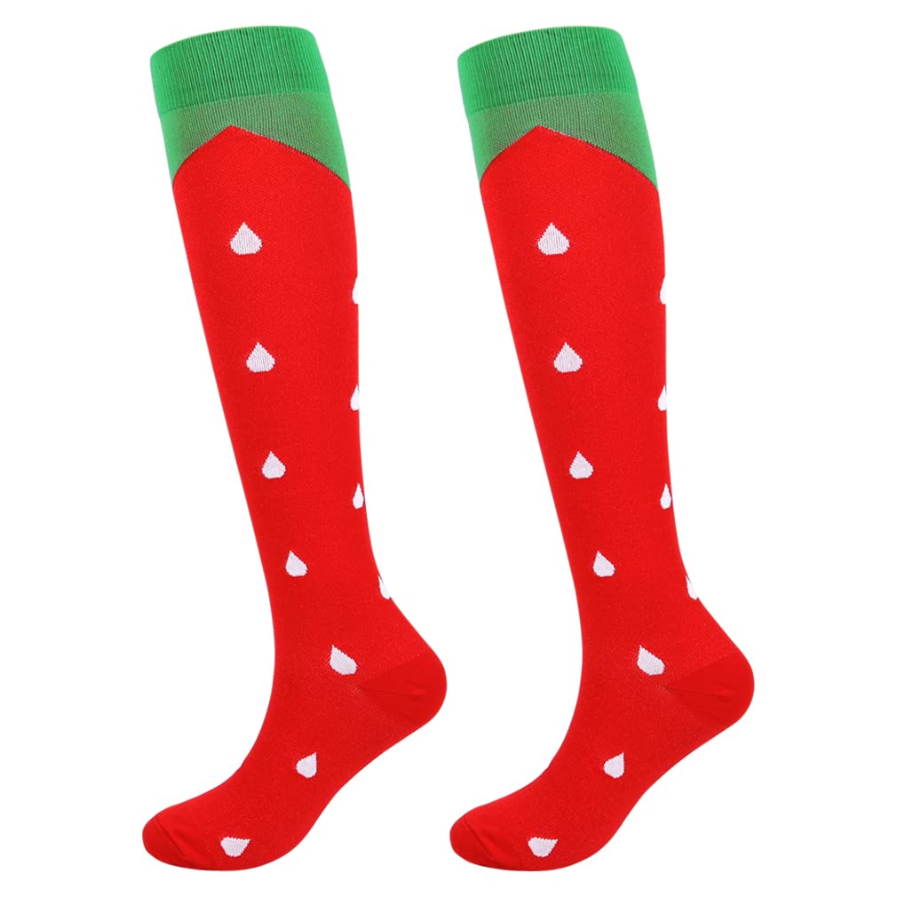Junely Compression Socks for Women 20-30 mmhg Strawberry Knee High Socks for Running Athletic Nurses Pregnant Women Work Support Travel Flight Sports Red