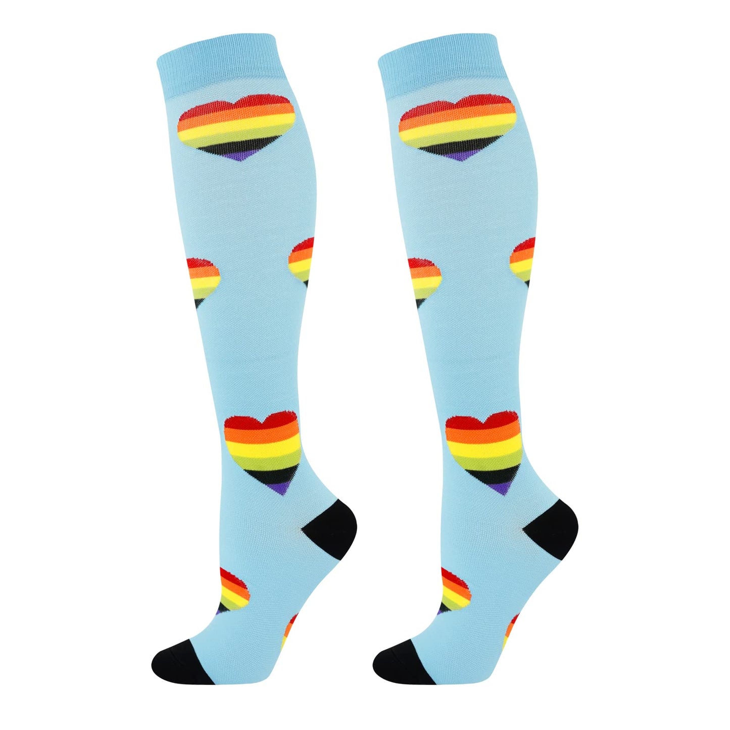 Junely Pride Compression Socks for Women 20-30 mmhg Rainbow Knee High Socks for Running Athletic Nurses Pregnant Women Work Support Travel Flight Sports Blue