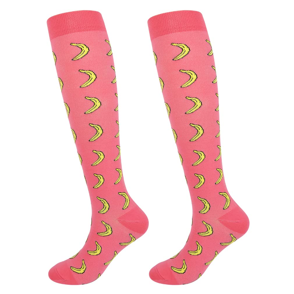 Junely Compression Socks for Women 20-30 mmhg Banana Knee High Socks for Running Athletic Nurses Pregnant Women Work Support Travel Flight Sports Pink
