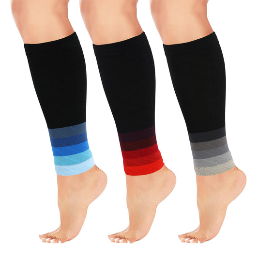 Junely 3 Pairs Calf Compression Sleeve for Men and Women Leg Compression Sleeve for Support Sports Running Cycling Red Blue Grey