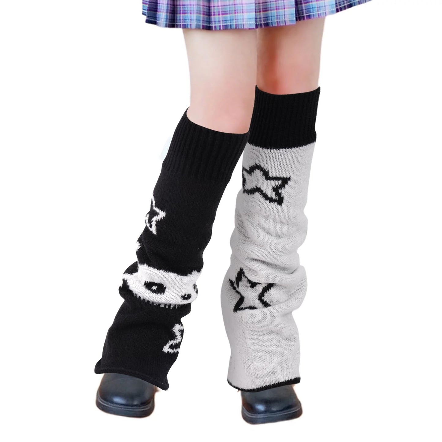 Junely Leg Warmers Kawaii Leg Warmer Cute Legwarmers for Women Japanese Socks Goth Emo Halloween Lolita Gyaru Gothic Harajuku Accessories Two Side Wear Black White