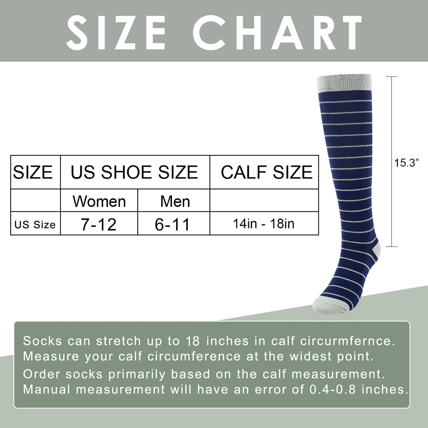 Junely Compression Socks for Women 20-30 mmhg Striped Knee High Stockings for Running Athletic Nurses Pregnant Women Work Support Travel Flight Sports Navy and Grey