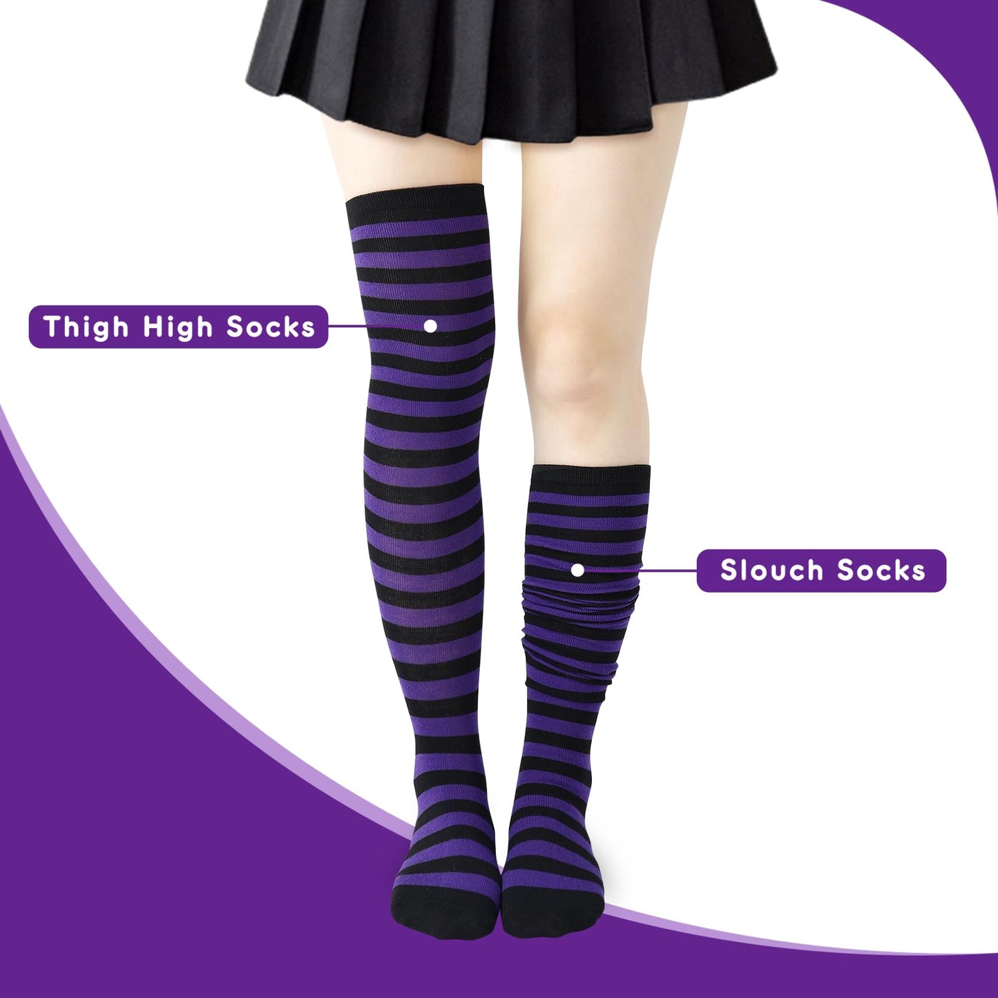 Junely Striped Thigh High Socks Over the Knee Stockings Extra Long Halloween Cosplay Costume Accessories Gifts