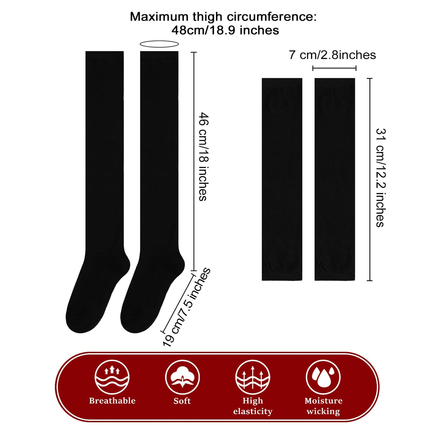 Junely Red and Black Tutu for Women Adults Black Thigh High Socks Fingerless Gloves Halloween Cosplay Costume Accessories