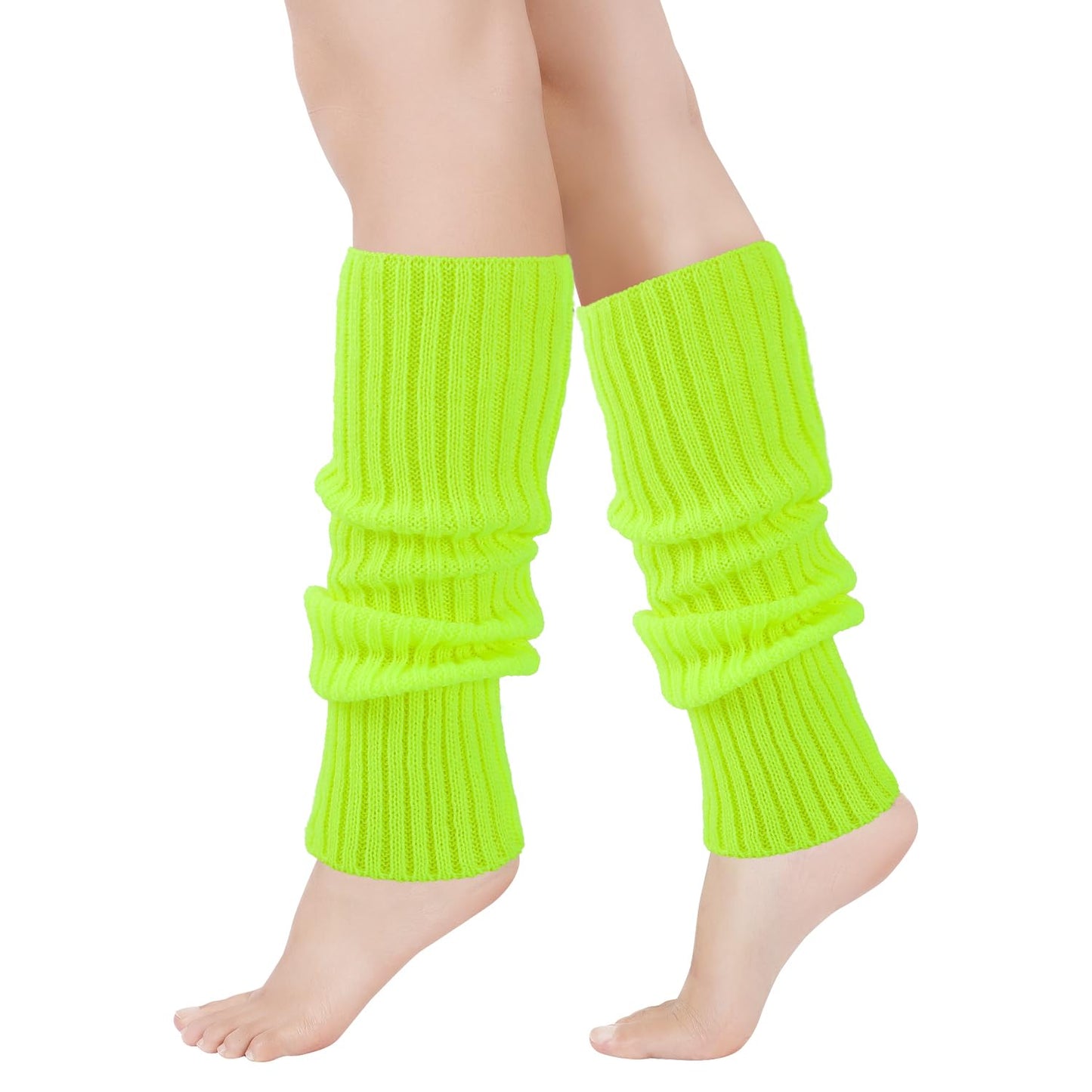 Junely Leg Warmers 80s Knit Leg Warmer Neon Legwarmers for Mardi Gras St Patricks Day Halloween Christmas Ballet Dance Figure Skating Ice Skating Boot Yellow