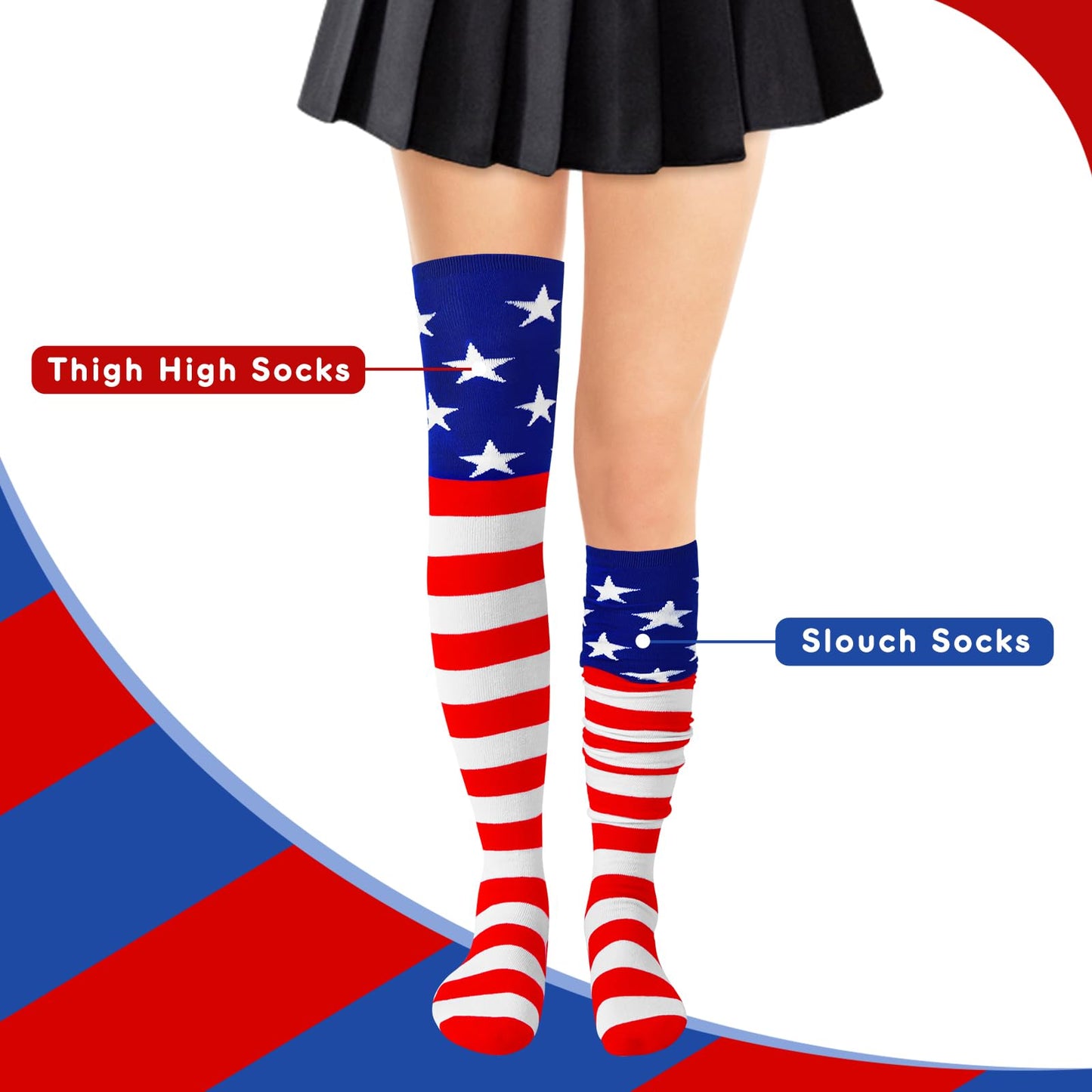 Junely American Flag Thigh High Socks Patriotic Over the Knee Stockings Extra Long 4th of July Costume Accessories Gifts Red White Blue
