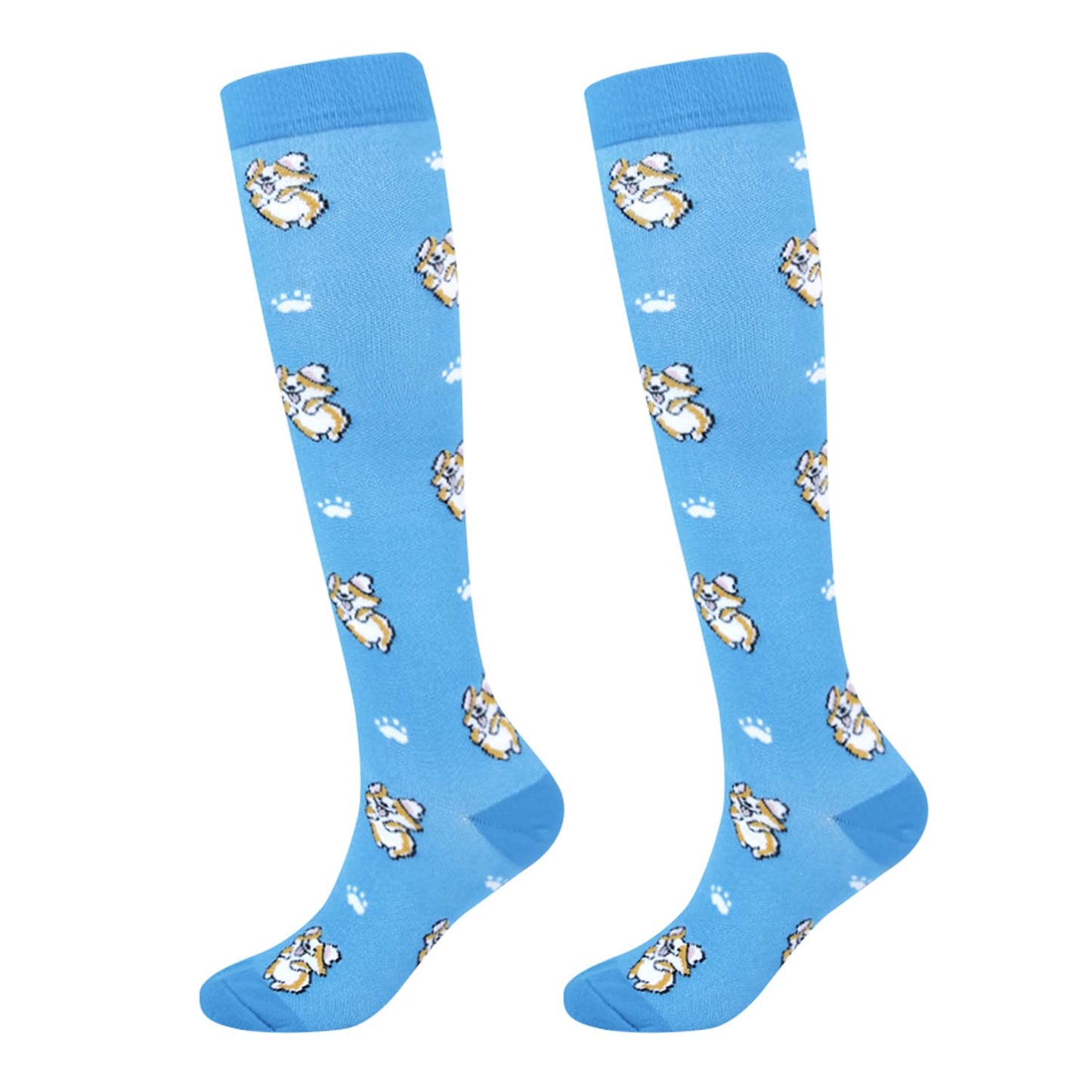 Junely Compression Socks for Women 20-30 mmhg Dog Knee High Stockings for Running Athletic Nurses Pregnant Women Work Support Travel Flight Sports Dog Mom Gifts Blue
