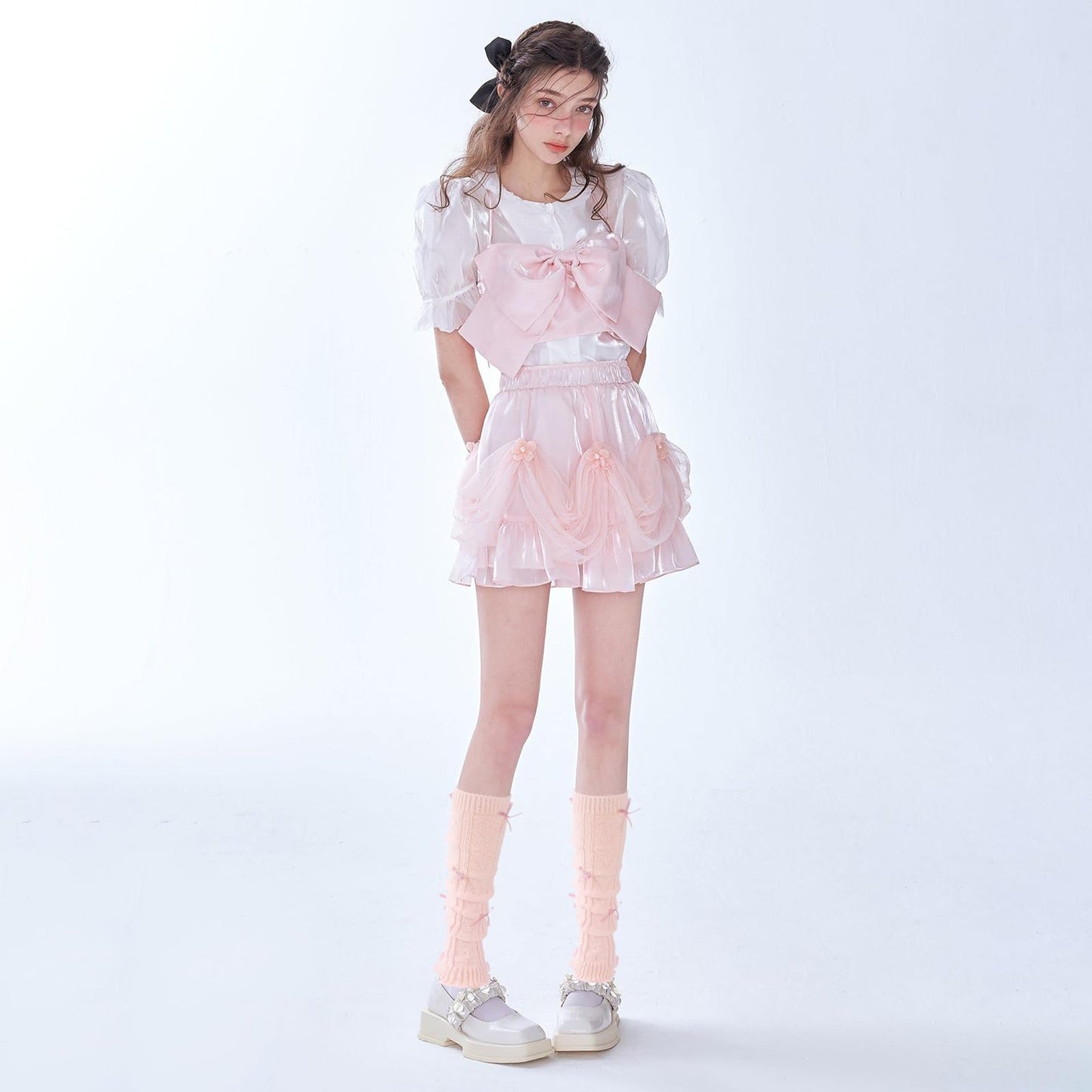 Junely Leg Warmers for Women Kawaii Leg Warmer Cute Legwarmers with Bows Cutecore Lolita Harajuku Gyaru Japanese Accessories Pink