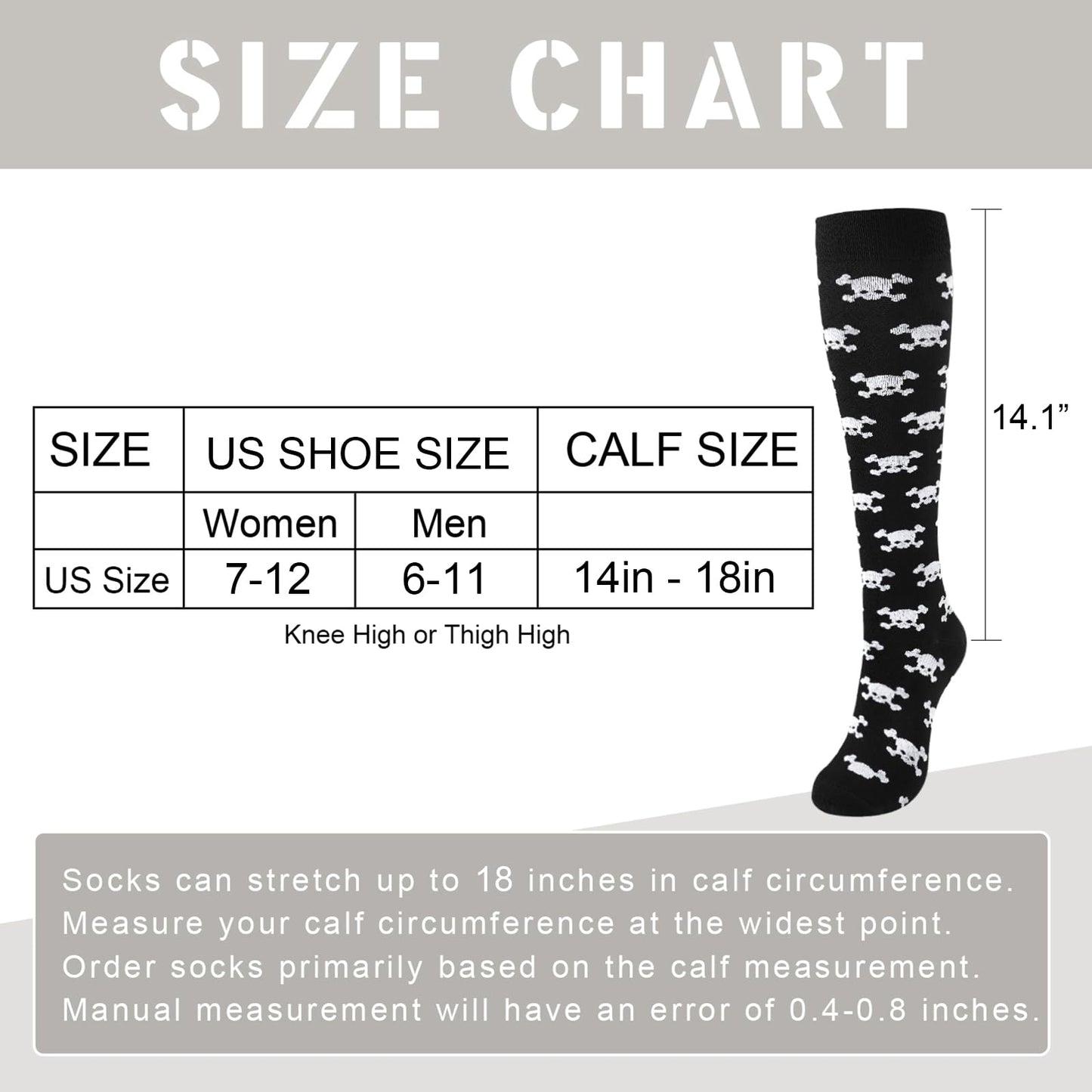 Junely Compression Socks for Women 20-30 mmhg Knee High Skull Socks for Halloween Running Athletic Nurses Pregnant Women Work Support Travel Flight Sports Gifts Black