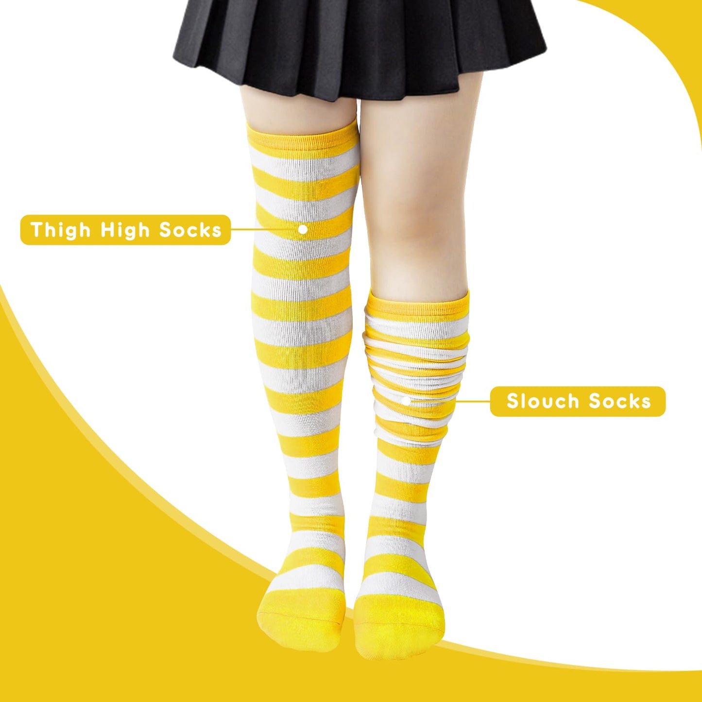 Junely Striped Thigh High Socks Over the Knee Stockings Extra Long Halloween Cosplay Costume Accessories Gifts Yellow and White