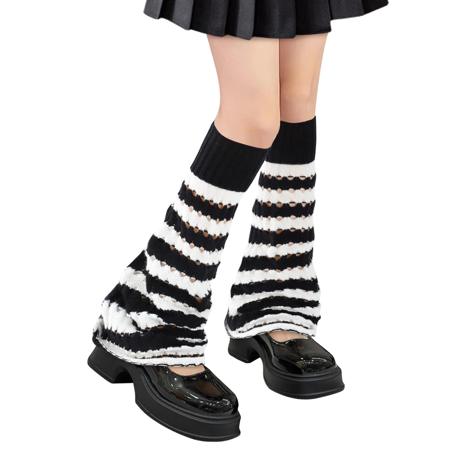 Junely Leg Warmers for Women Kawaii Leg Warmer Cute Legwarmers Cutecore Lolita Harajuku Gyaru Japanese Accessories Black White Striped