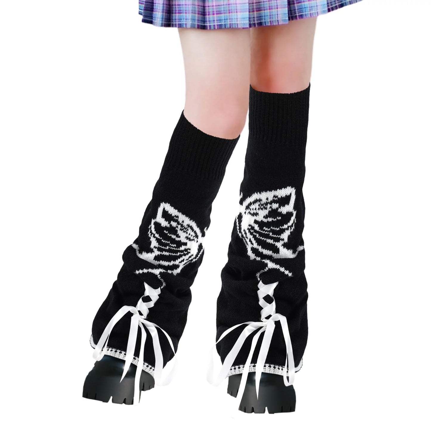 Junely Leg Warmers Kawaii Leg Warmer Cute Legwarmers Reversible Japanese Socks Goth Emo Lolita Gyaru Harajuku Accessories Black