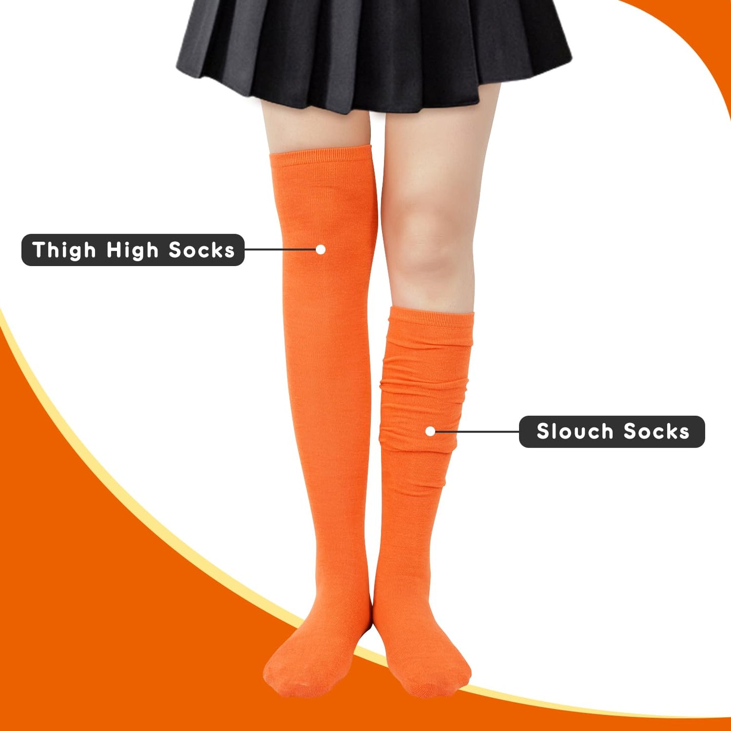 Junely Thigh High Socks Over the Knee Stockings Extra Long Gifts Halloween Cosplay Costumes Accessories Gifts Orange