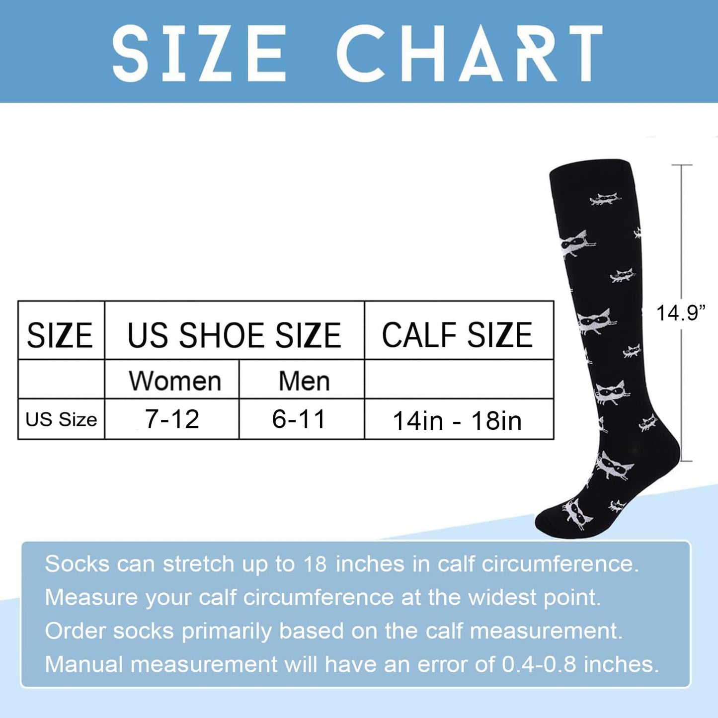 Junely Compression Socks for Women Cat Knee High Socks for Running Athletic Nurses Pregnant Women Work Support Travel Flight Sports Pink Black Blue