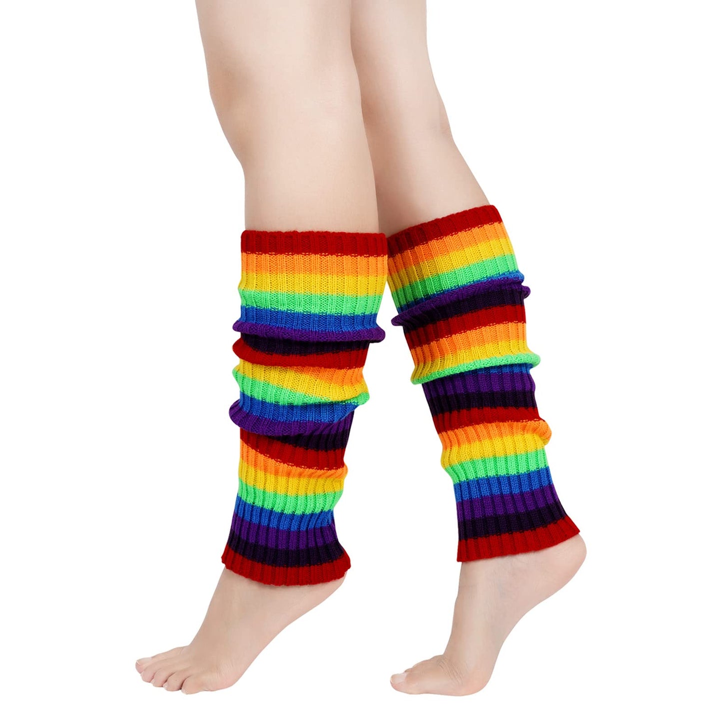 Junely Leg Warmers 80s Neon Leg Warmer Knit Legwarmers for 80s Party Halloween Ballet Dance Figure Skating Ice Skating Rainbow