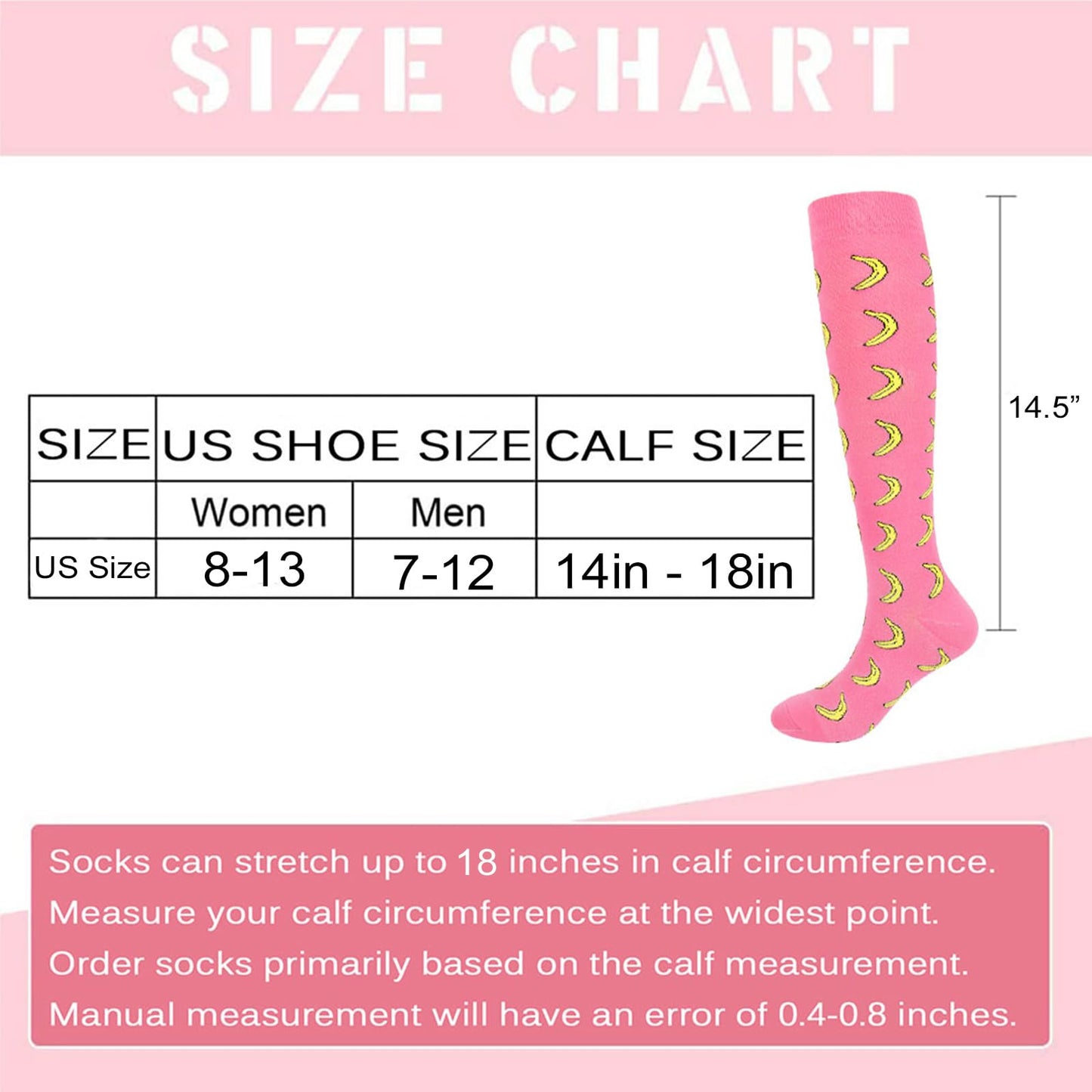 Junely Compression Socks for Women 20-30 mmhg Banana Knee High Socks for Running Athletic Nurses Pregnant Women Work Support Travel Flight Sports Pink