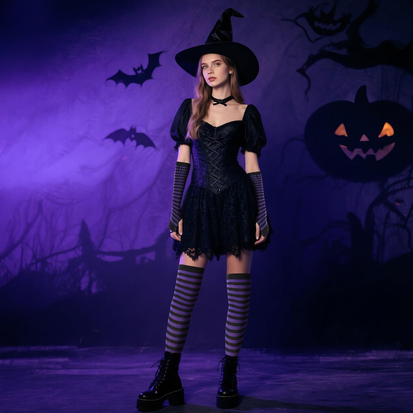 Junely Striped Thigh High Socks Over the Knee Stockings Extra Long Halloween Cosplay Costume Accessories Gifts