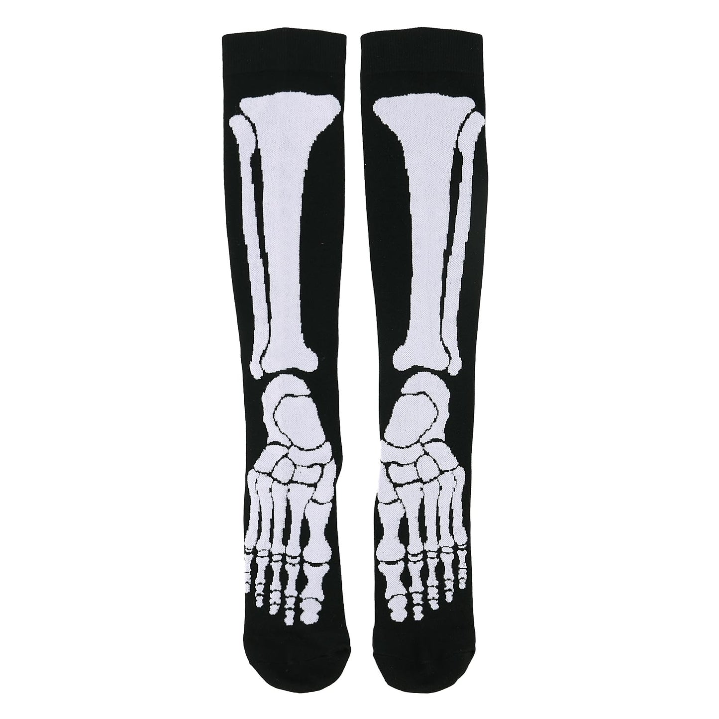 Junely Compression Socks for Women Wide Calf Knee High Skeleton Stockings for Halloween Running Athletic Nurses Pregnant Women Work Support Travel Flight Sports Gifts Black