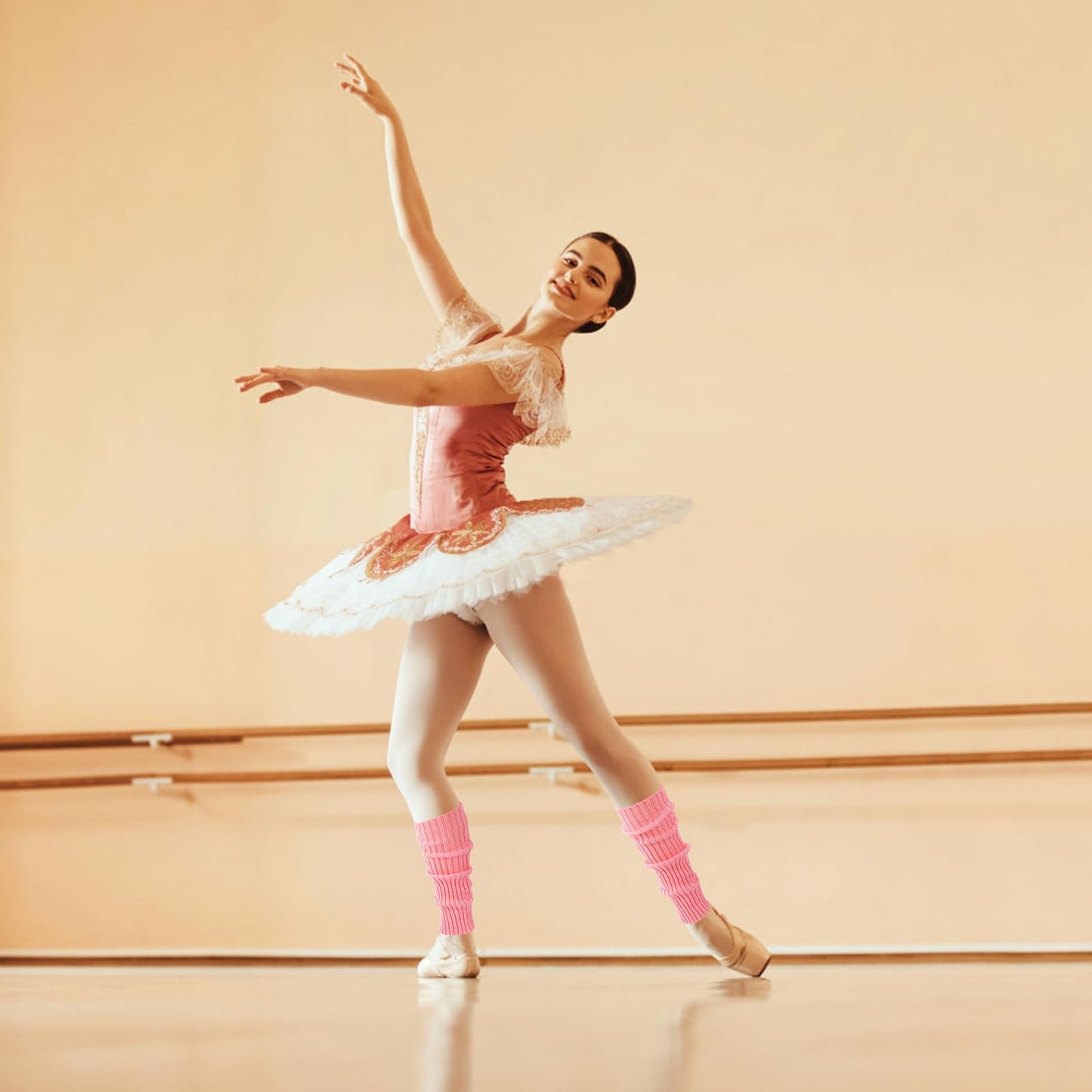 Junely Leg Warmers 80s Neon Leg Warmer Knit Legwarmers for Ballet Dance Figure Skating Ice Skating Boot Light Pink