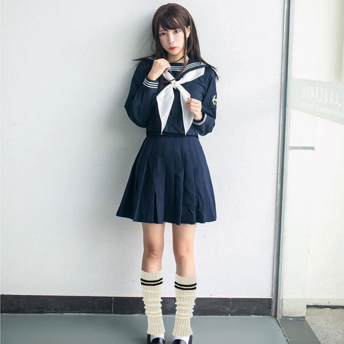 Junely Leg Warmers for Women Cute Leg Warmer Knit Legwarmers Kawaii Slouchy Grunge Emo Cutecore Japanese Harajuku Lolita Accessories Black White