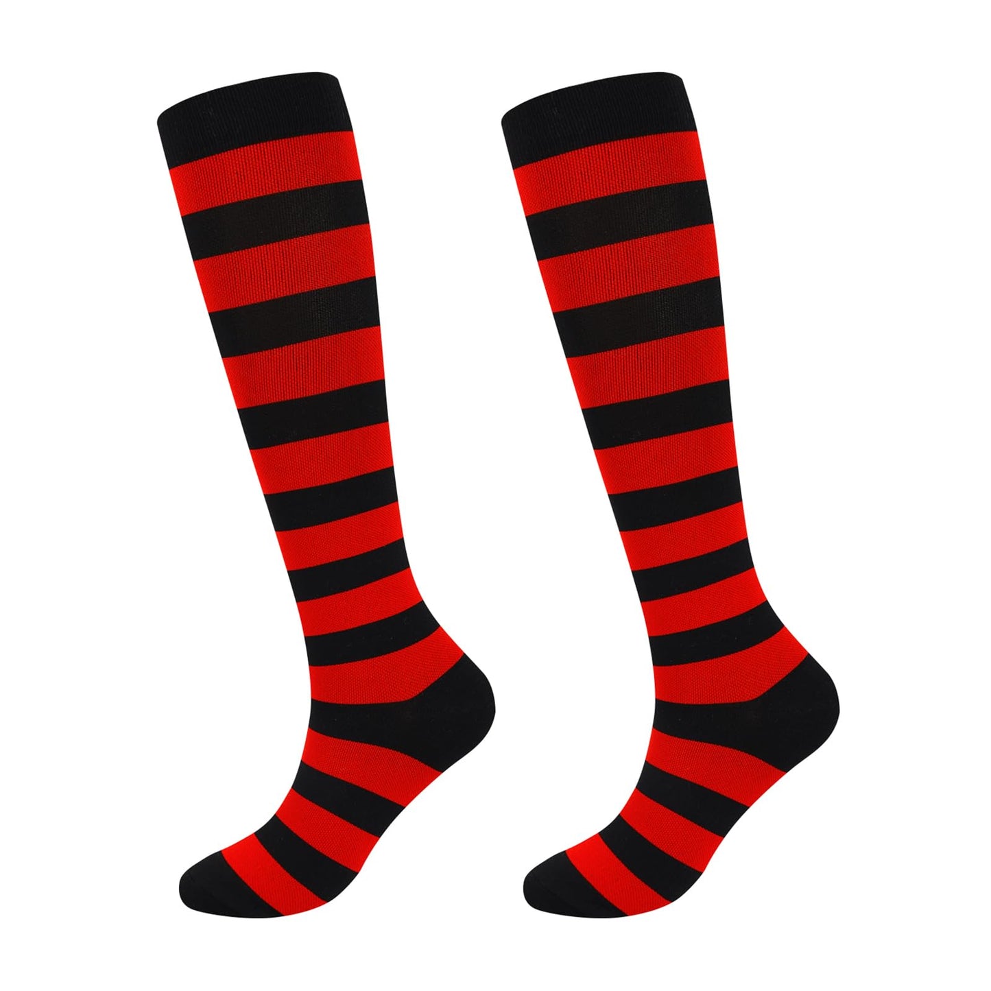 Junely Halloween Compression Socks for Women Striped Knee High Stockings for Running Athletic Nurses Pregnant Women Work Support Travel Flight Sports Gifts Red Black