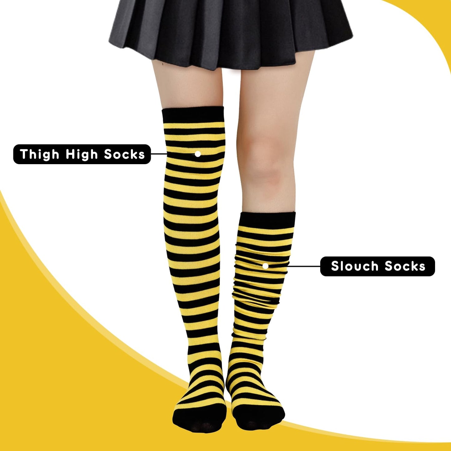 Junely Bee Thigh High Socks and Gloves Yellow Striped Fingerless Gloves and Socks Set Halloween Cosplay Costume Accessories
