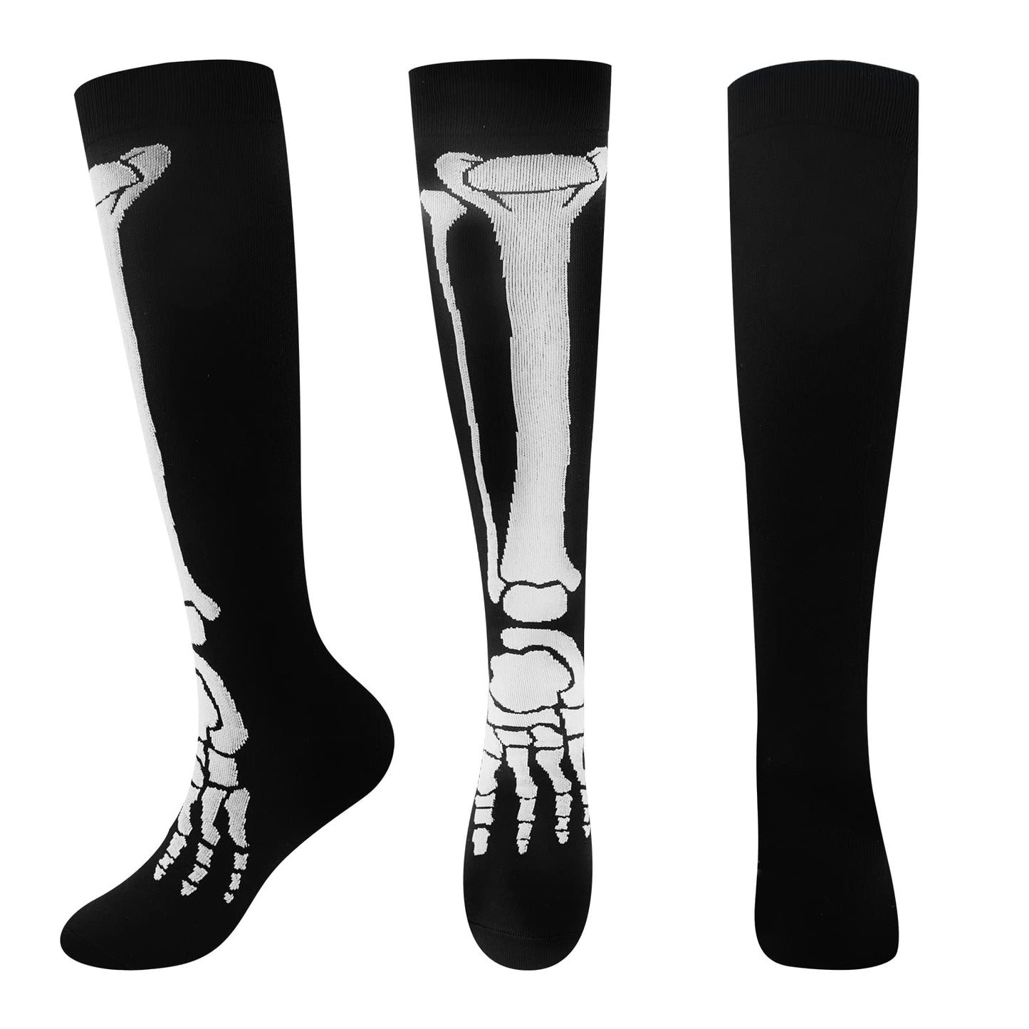 Junely Compression Socks for Women Skeleton Knee High Stockings for Halloween Gothic Running Athletic Nurses Pregnant Women Work Support Travel Flight Sports Gifts Black
