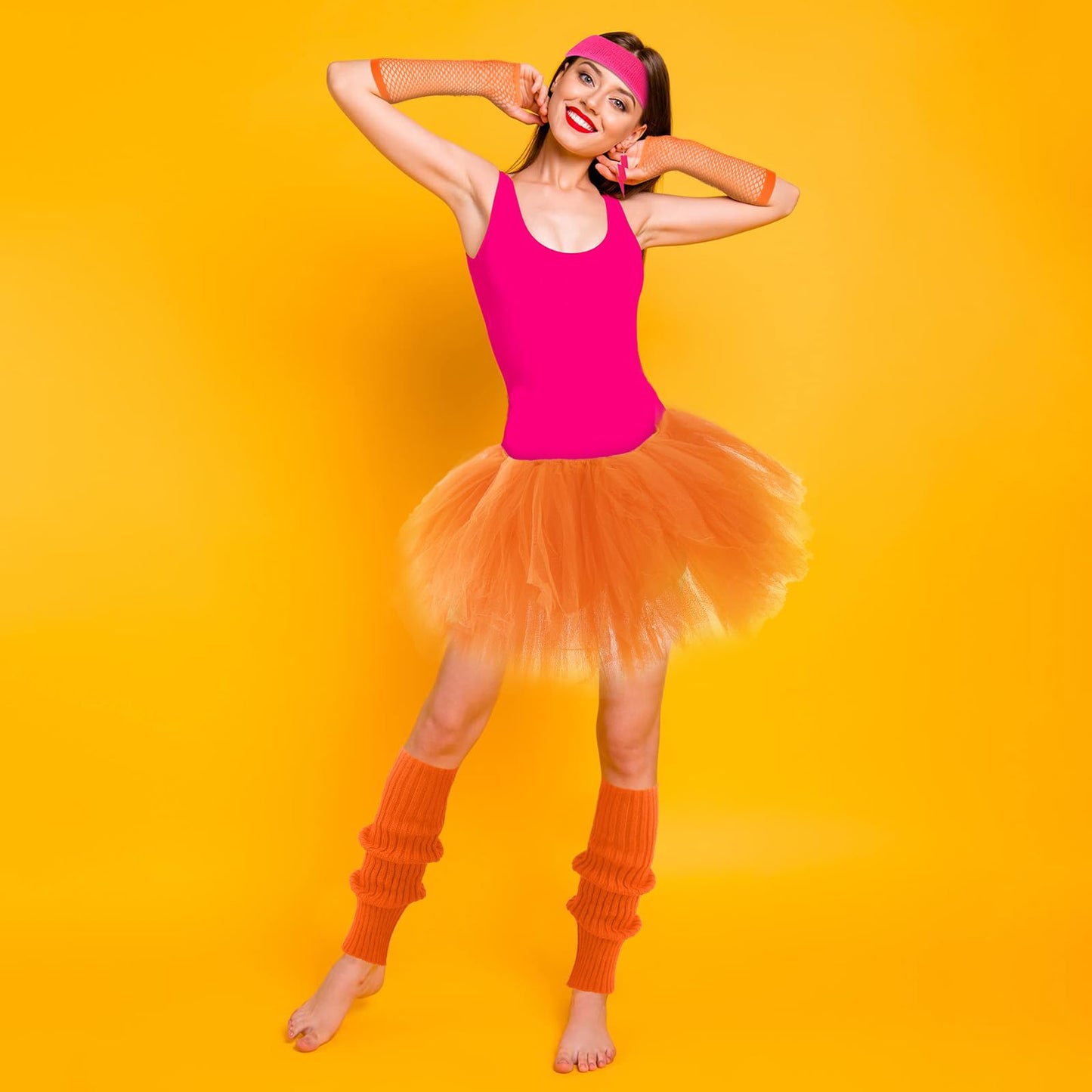 Junely Tutu for Women Adults and Leg Warmers and Fingerless Gloves Costume Accessories for Halloween Ballet Dance Running Gifts Orange