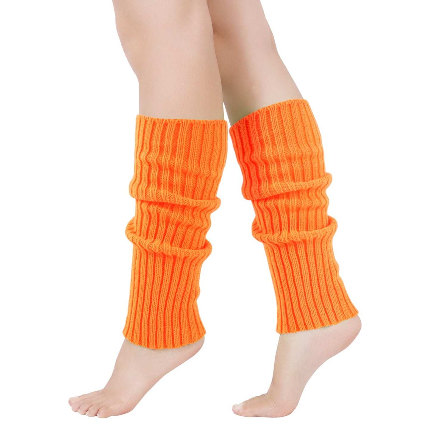 Junely Leg Warmers 80s Neon Leg Warmer Knit Legwarmers for Fall Halloween Thanksgiving Ballet Figure Skating Ice Skating Dance Boot Orange