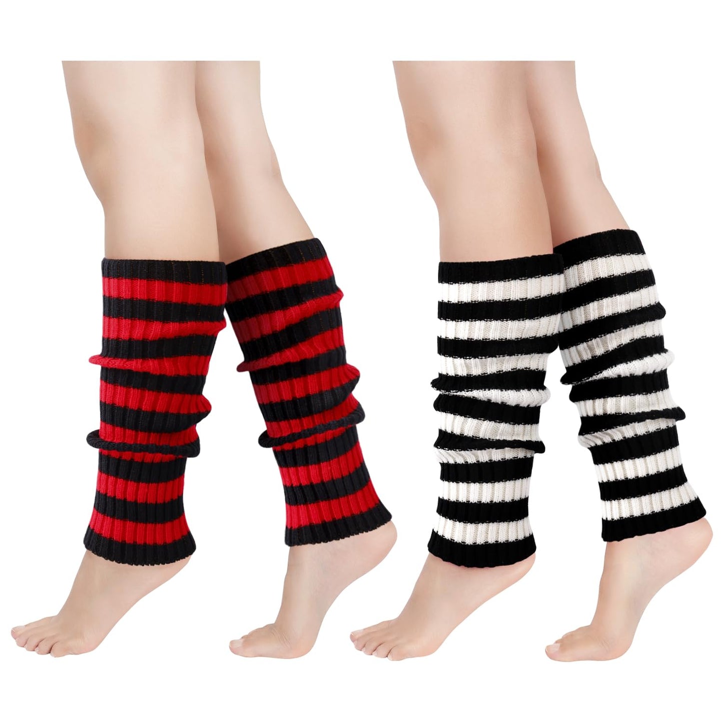 Junely Leg Warmers Christmas Striped Leg Warmer Knit Legwarmers for Winter 80s Ballet Dance Figure Skating Ice Skating Boot Red White