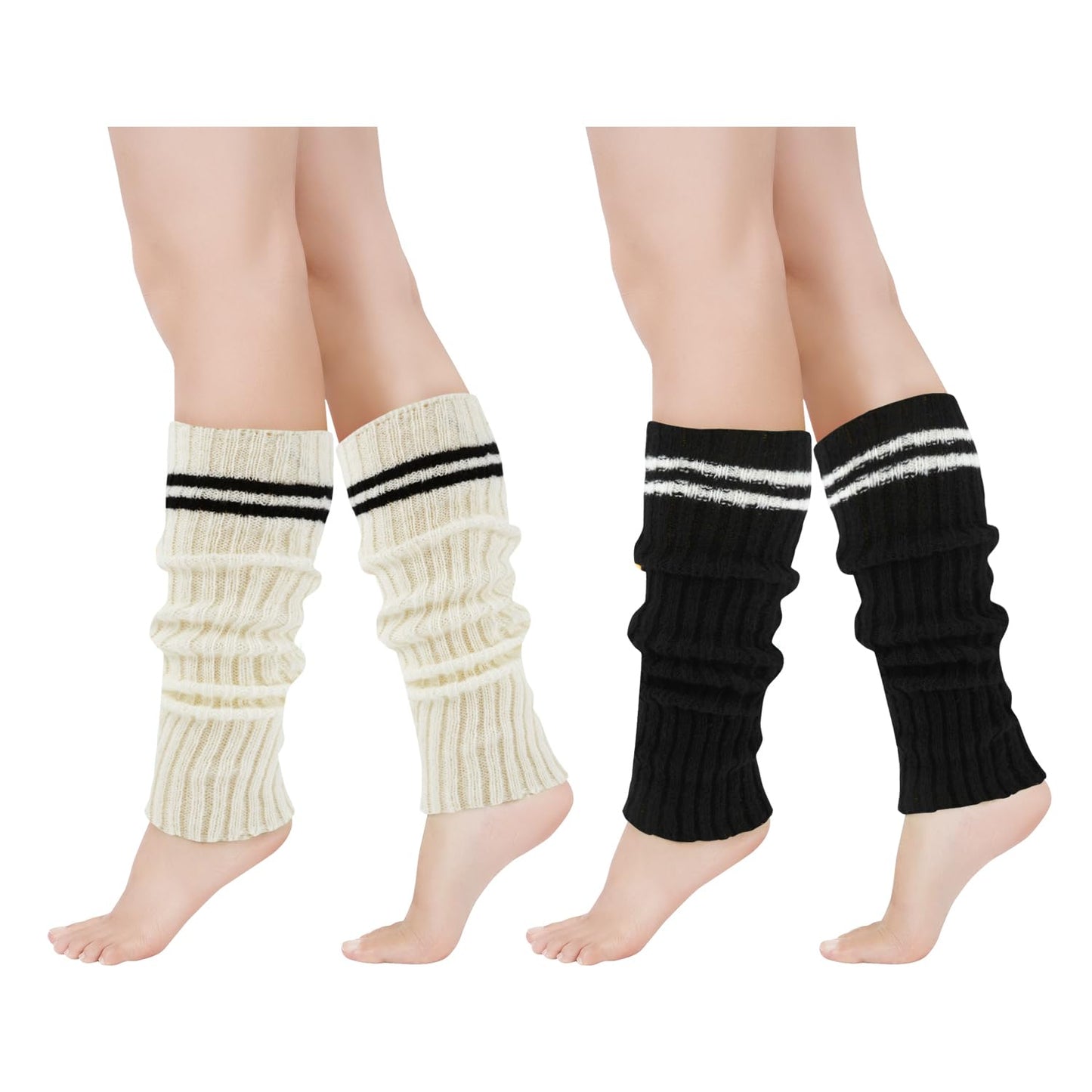 Junely Leg Warmers for Women Cute Leg Warmer Knit Legwarmers Kawaii Slouchy Grunge Emo Cutecore Japanese Harajuku Lolita Accessories Black White