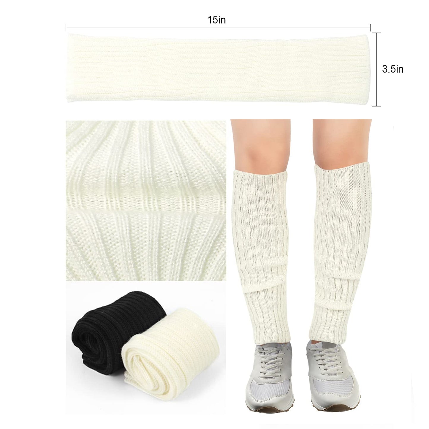 Junely Leg Warmers 80s Knit Leg Warmer Gothic Legwarmers Neon for 80s Party Halloween Ballet Dance Figure Skating Ice Skating Black White