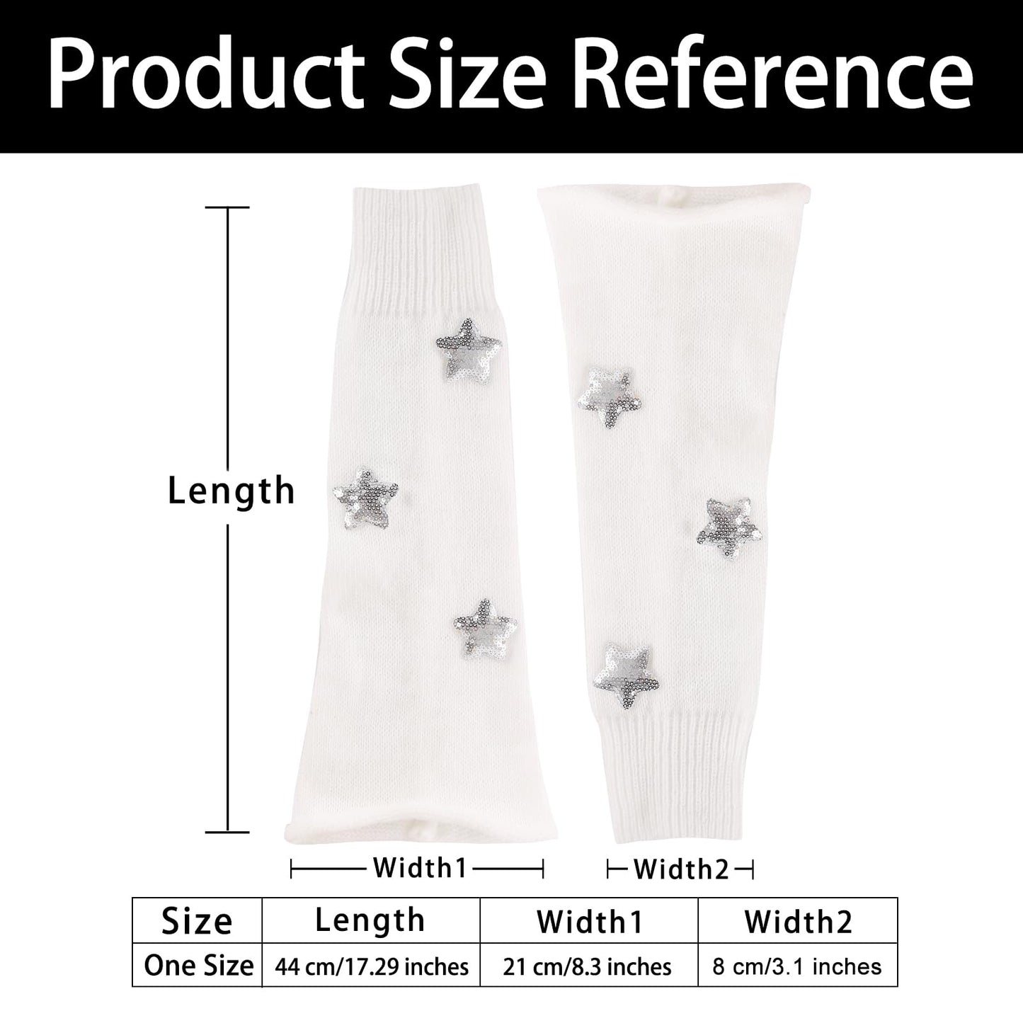 Junely Leg Warmers Kawaii Leg Warmer Cute Legwarmers with Sequin Star Japanese Socks Halloween Emo Lolita Gyaru Harajuku Accessories White