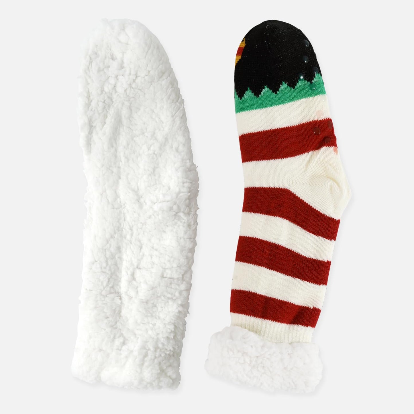 Junely Christmas Slipper Socks with Grips for Women Fuzzy Cozy Fluffy Non Slip Warm Winter Thick Comfy Soft Fleece Cabin Socks Red and White Striped