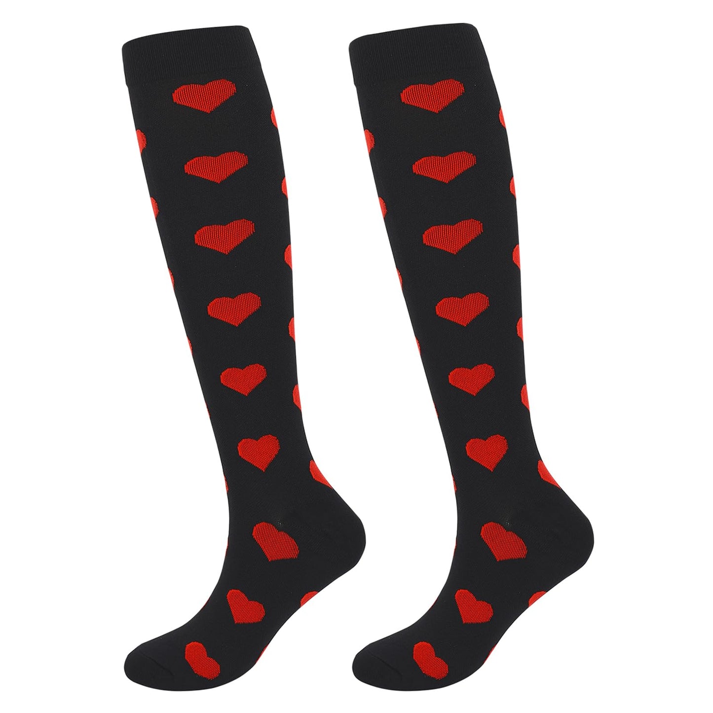 Junely Valentines Day Compression Socks for Women 20-30 mmhg Heart Knee High Socks for Valentine Running Athletic Nurses Pregnant Women Work Support Travel Flight Sports Black